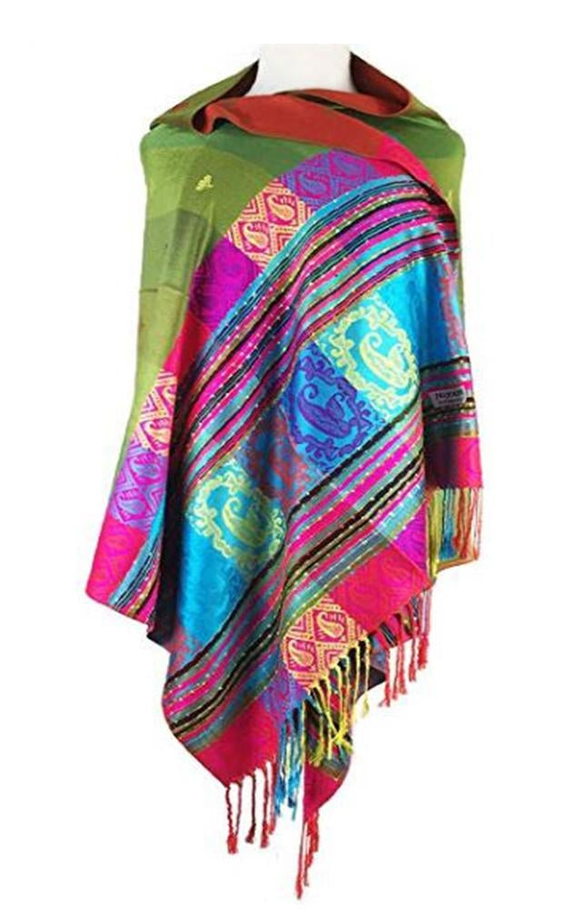 056_4 - One Piece Olive Rainbow Pashmina Shawl Scarf