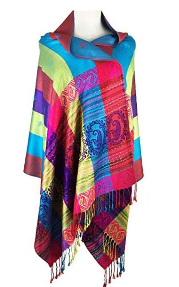 056_7 - One Piece Turquoise Rainbow Pashmina Shawl Scarf