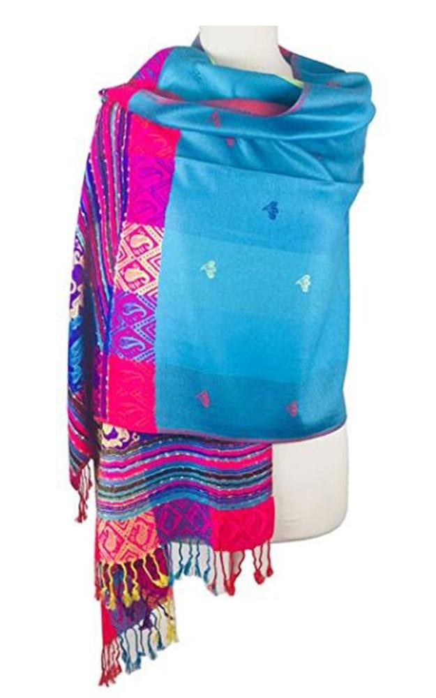 056_7 - One Piece Turquoise Rainbow Pashmina Shawl Scarf