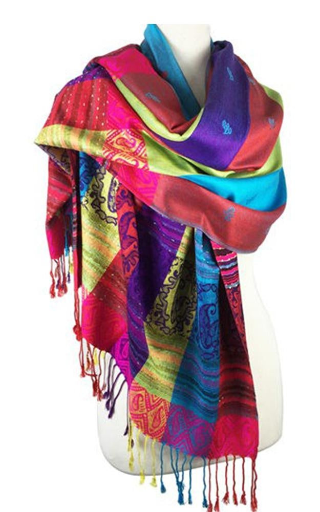 056_7 - One Piece Turquoise Rainbow Pashmina Shawl Scarf
