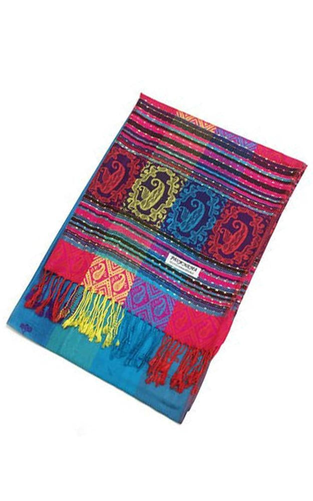 056_7 - One Piece Turquoise Rainbow Pashmina Shawl Scarf