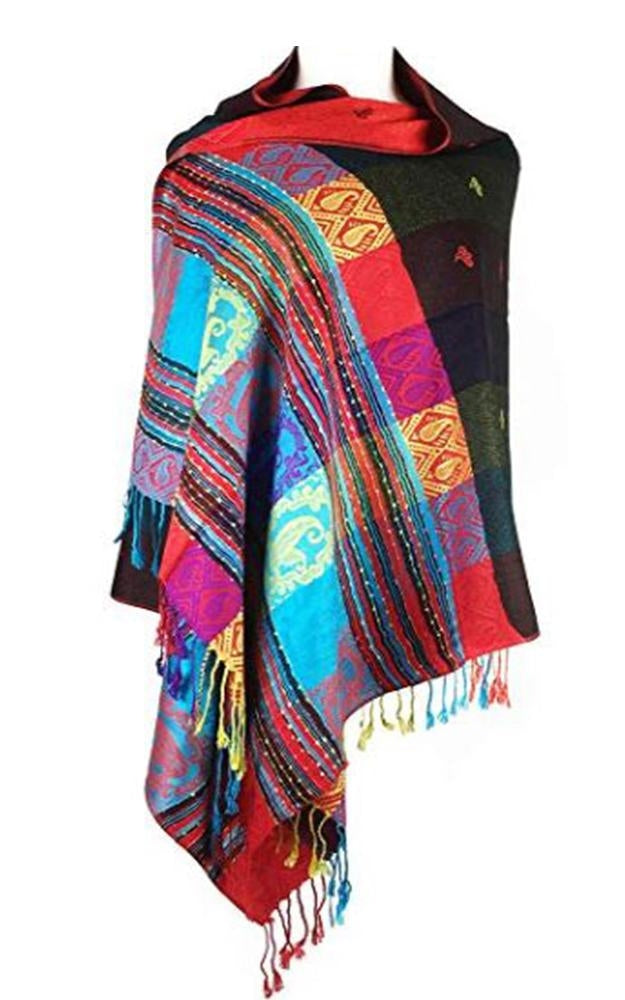 056_9 - One Piece Black Rainbow Pashmina Shawl Scarf