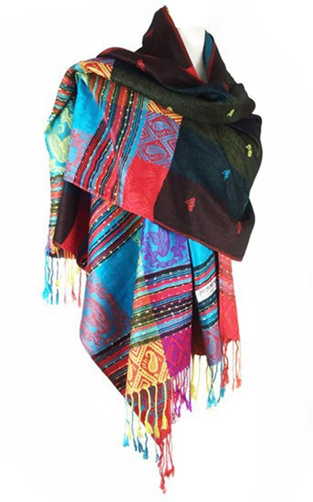056_9 - One Piece Black Rainbow Pashmina Shawl Scarf