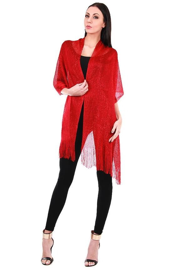 M8_Red - One Piece Red Solid Party Shawl