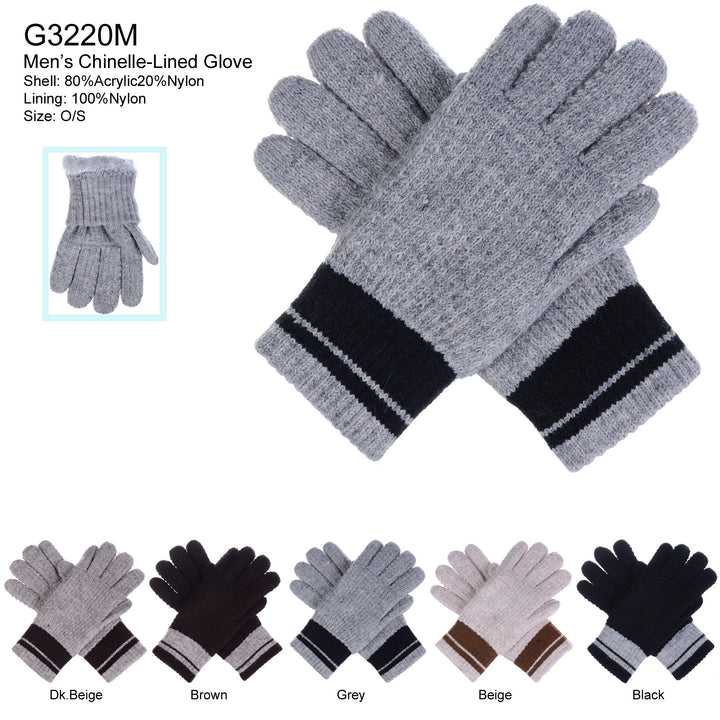 G3220M - One Dozen Mens Chinelle-Lined Gloves