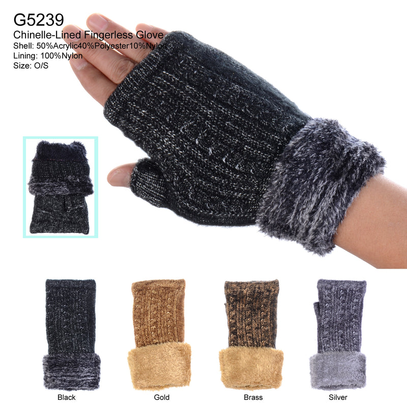 G5239 - One Dozen Ladies Knit Metallic Lining Hand-warmer Gloves