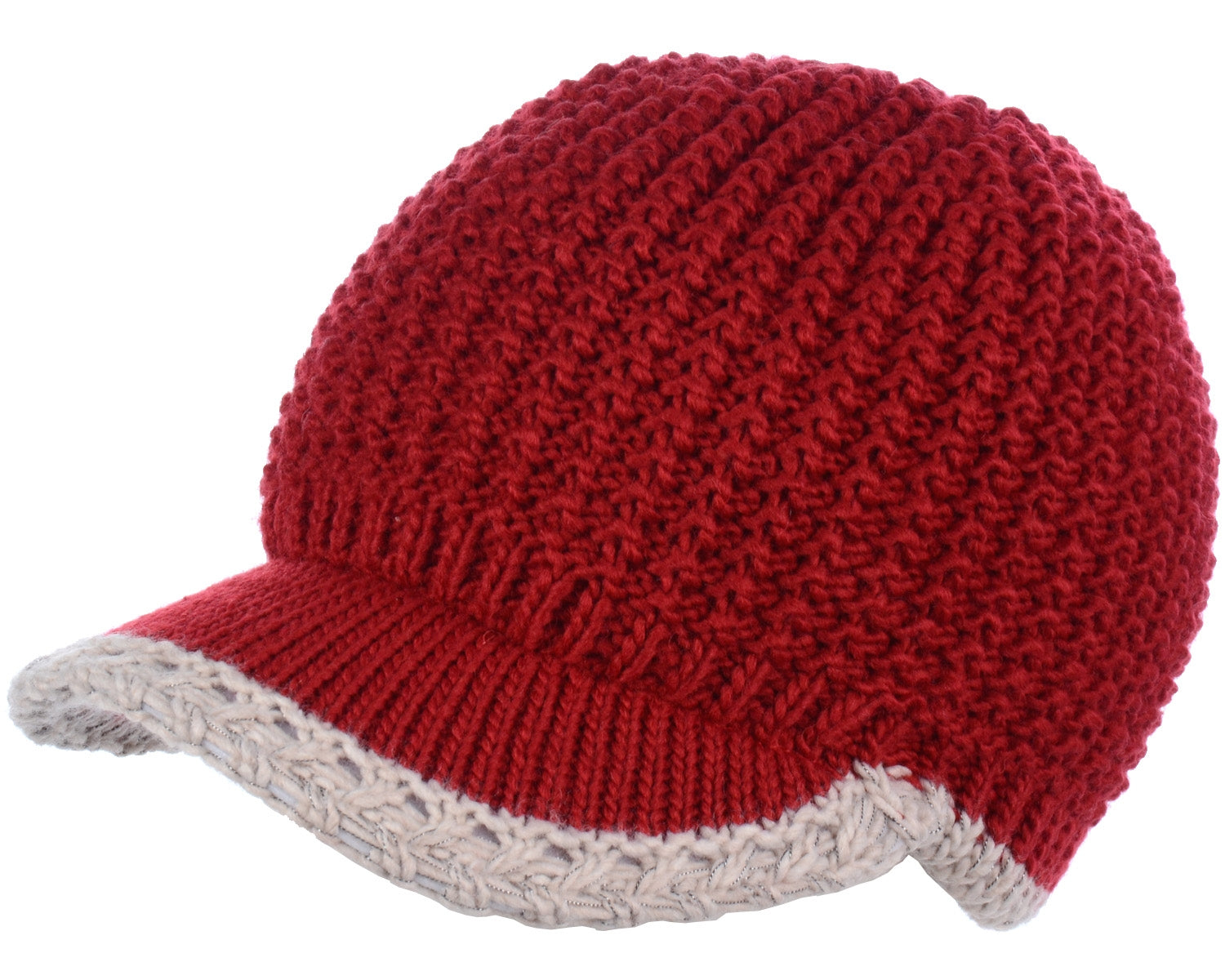 H5201 - One Dozen Lined Winter Knit Visor Beanie Cap with Brim and Contrast Trim
