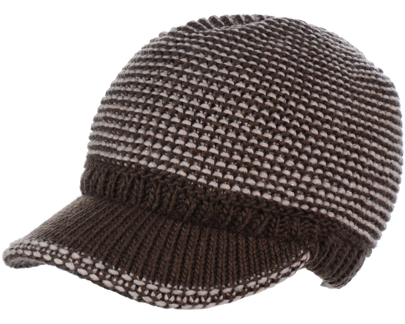 H5206 - One Dozen Metallic Thread Bicolor Lined Winter Knit Visor Beanie Cap with Contrast Brim