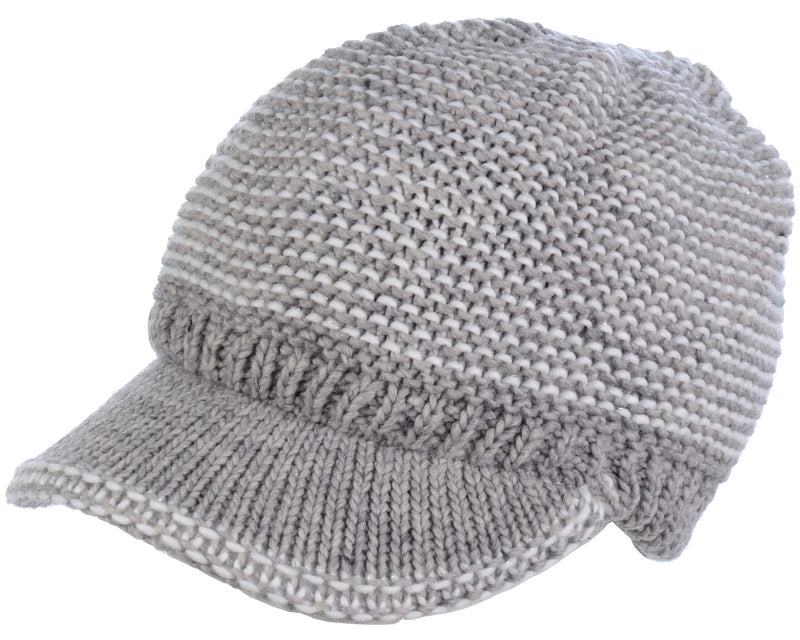 H5206 - One Dozen Metallic Thread Bicolor Lined Winter Knit Visor Beanie Cap with Contrast Brim