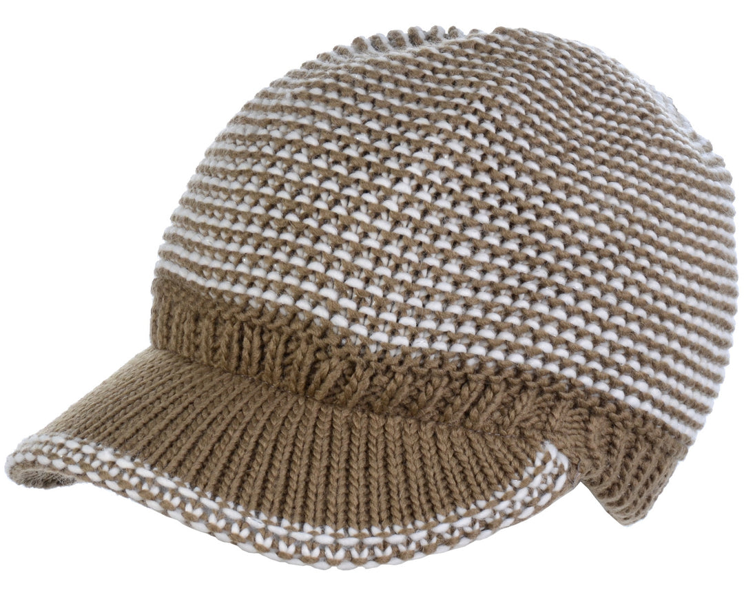 H5206 - One Dozen Metallic Thread Bicolor Lined Winter Knit Visor Beanie Cap with Contrast Brim