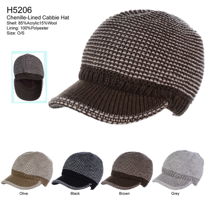 H5206 - One Dozen Metallic Thread Bicolor Lined Winter Knit Visor Beanie Cap with Contrast Brim