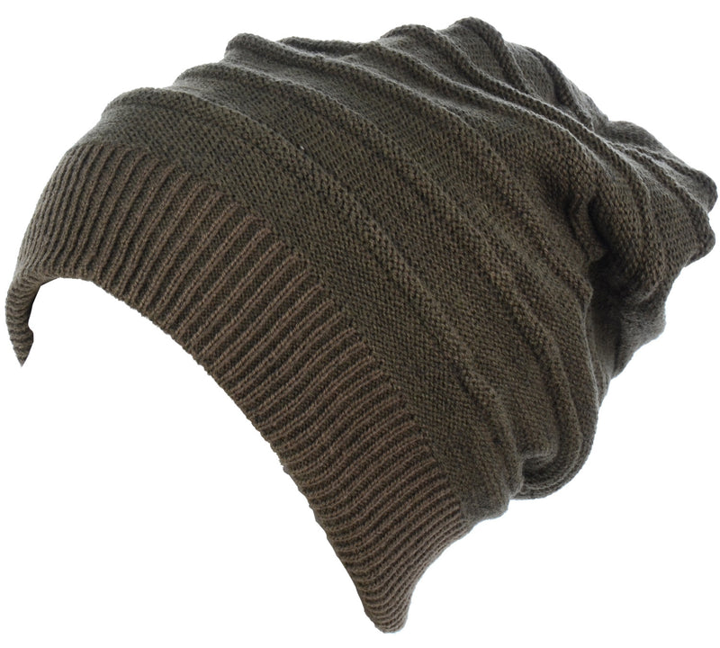 H5213 - One Dozen Solid Stripe Slouchy Autumn Mid Weight Beanie