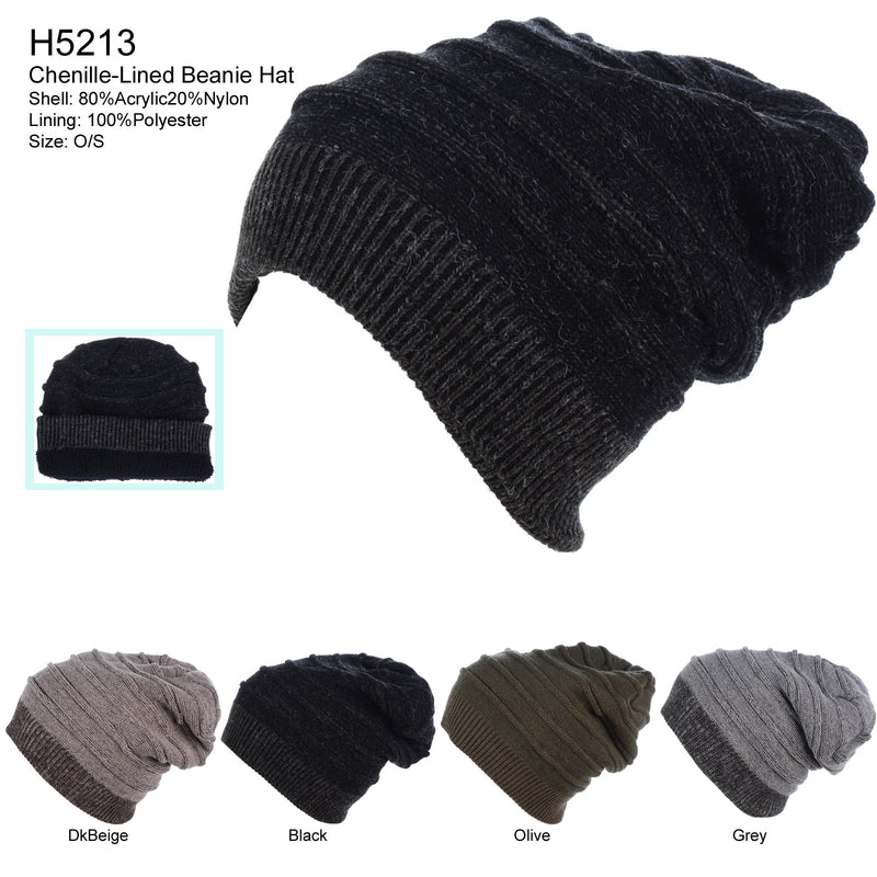 H5213 - One Dozen Solid Stripe Slouchy Autumn Mid Weight Beanie