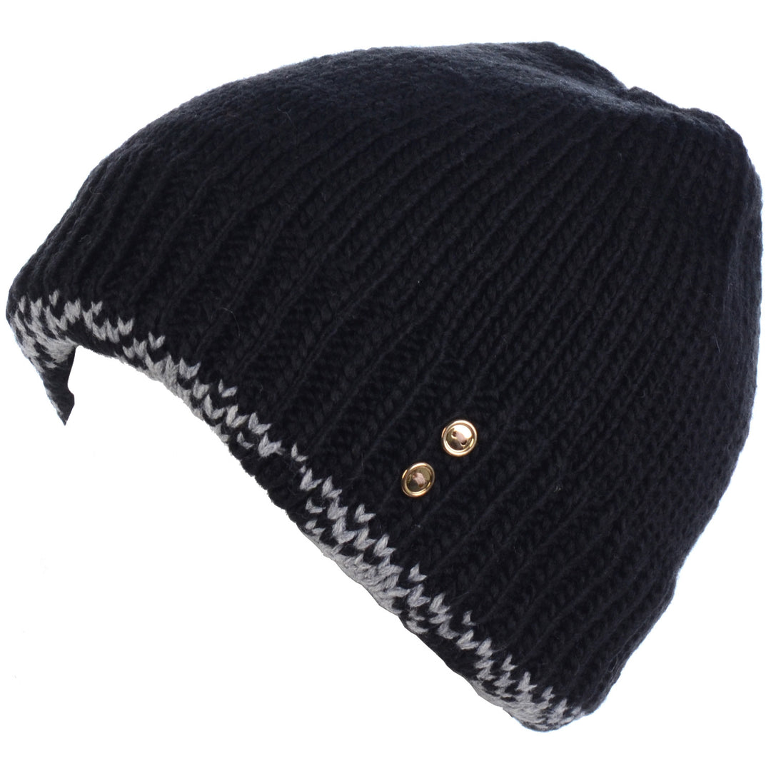 H5214 - One Dozen Plaid Trim Lined Winter Beanie Hat