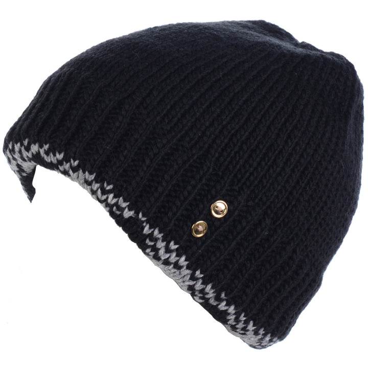 H5214 - One Dozen Plaid Trim Lined Winter Beanie Hat