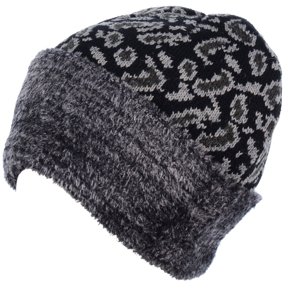 H5215 - One Dozen Animal Print Double Layer Winter Beanie Hat with Plush Fur Cuff
