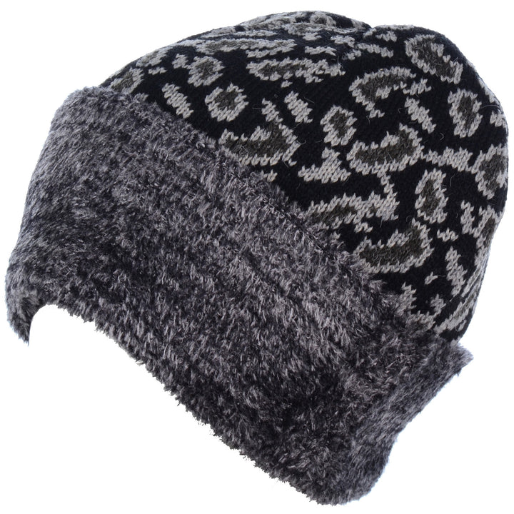 H5215 - One Dozen Animal Print Double Layer Winter Beanie Hat with Plush Fur Cuff