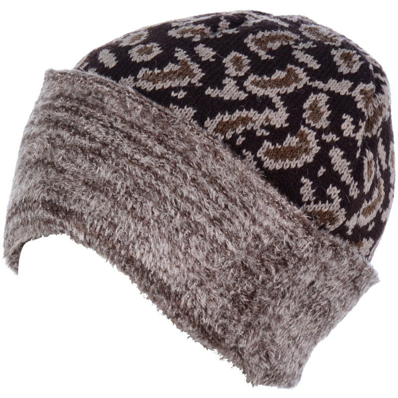 H5215 - One Dozen Animal Print Double Layer Winter Beanie Hat with Plush Fur Cuff