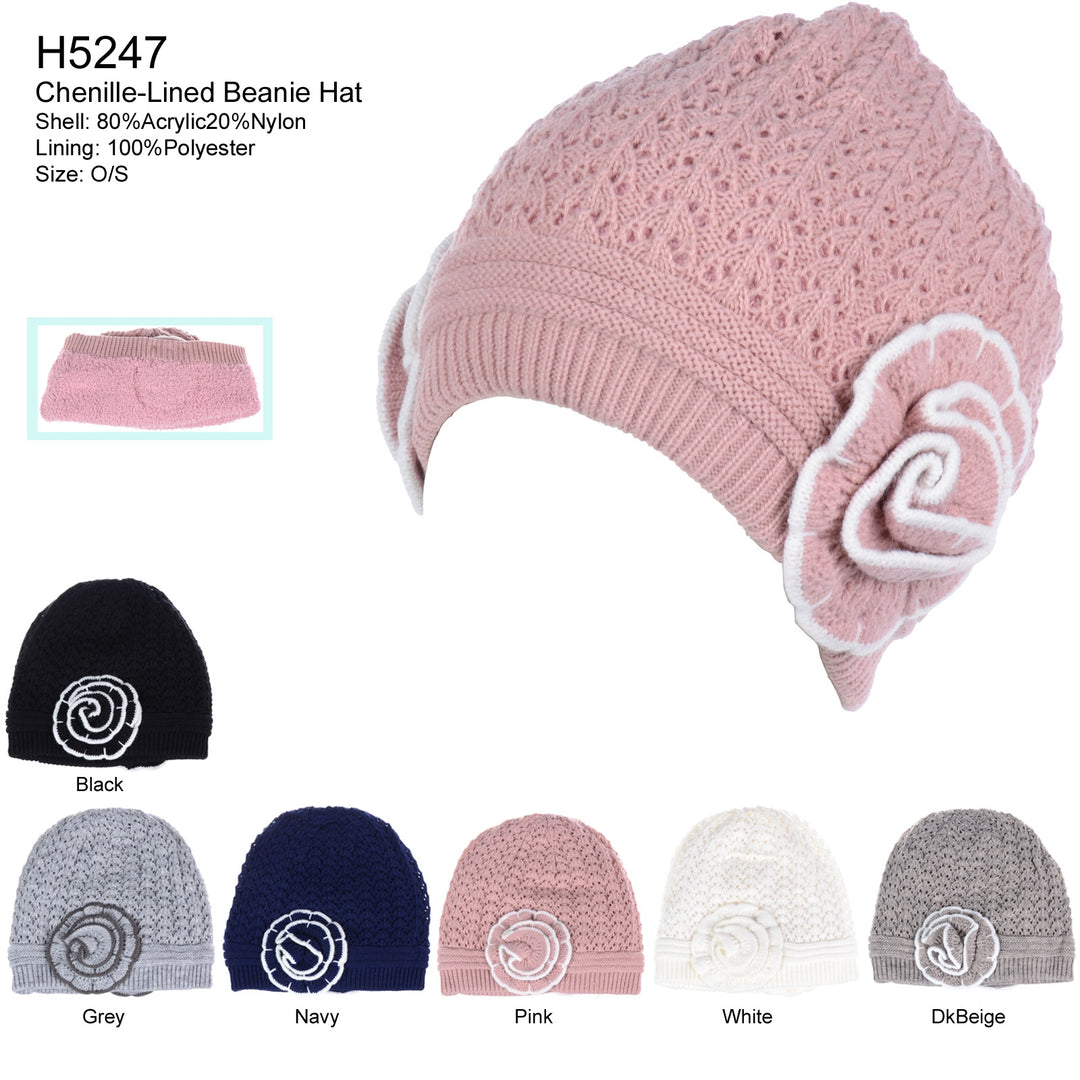 H5247 - One Dozen Double Layer Winter Beanie Hat with Plush Fur Cuff