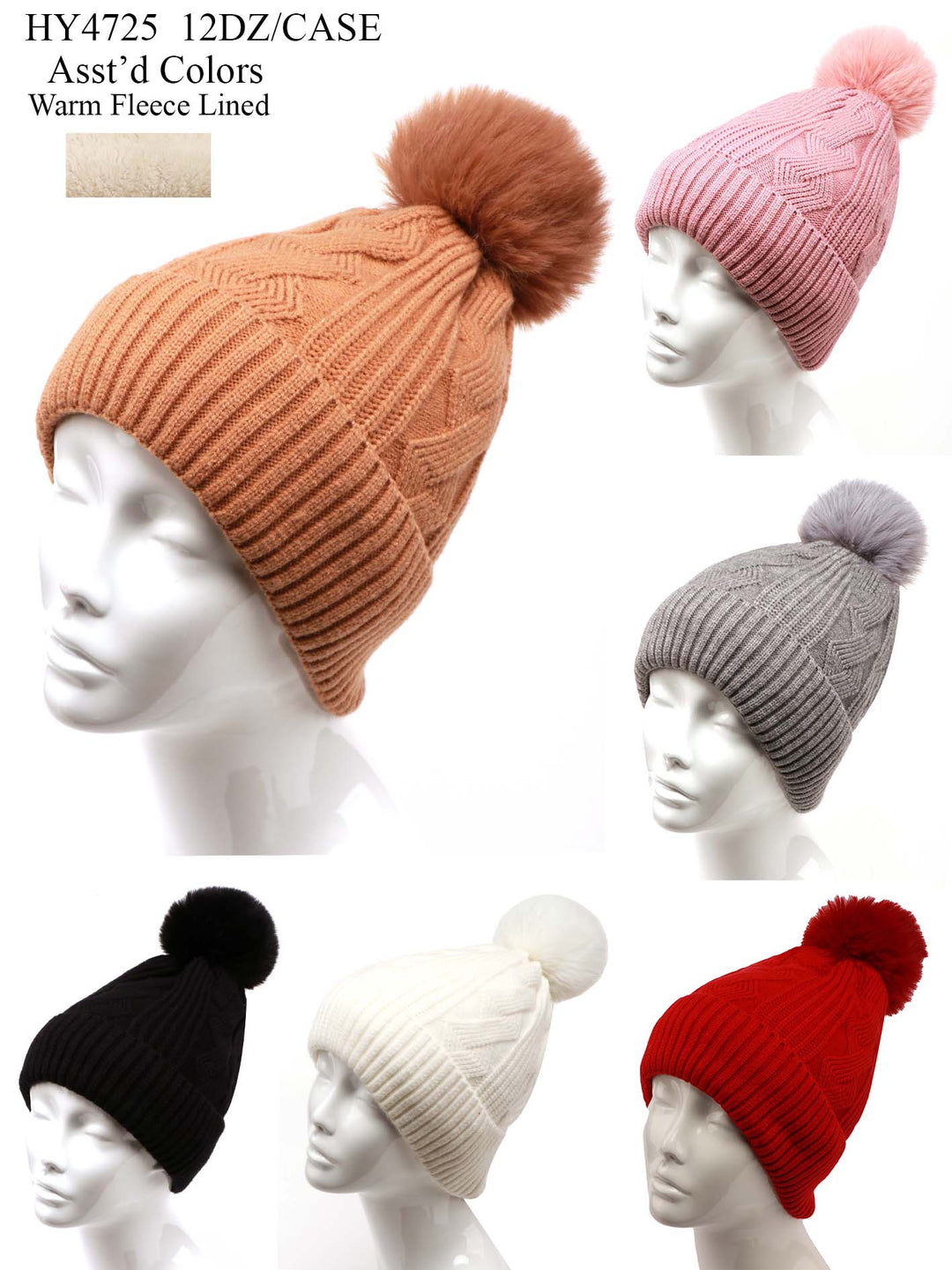 HY4725 - One Dozen Knit Hat with PomPom