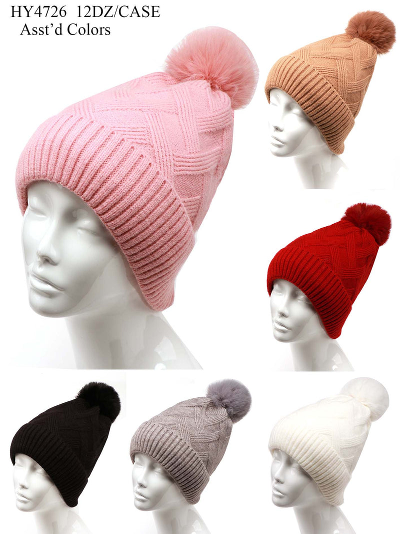 HY4726 - One Dozen Knit Hat with PomPom