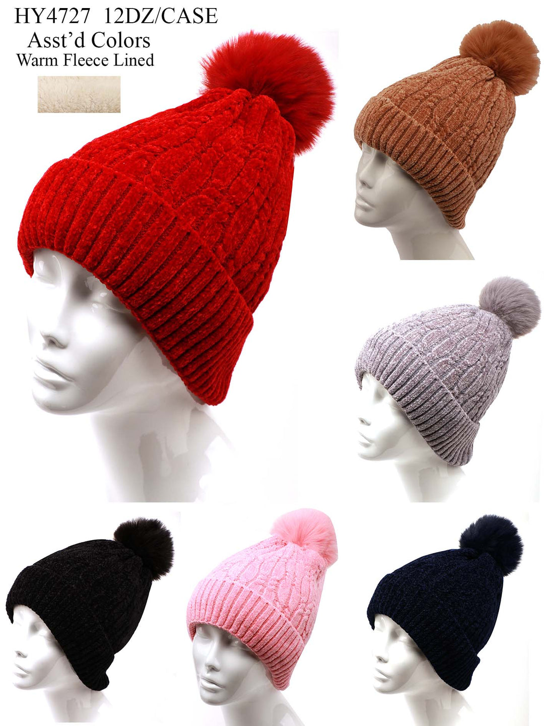 HY4727 - One Dozen Knit Hat with PomPom
