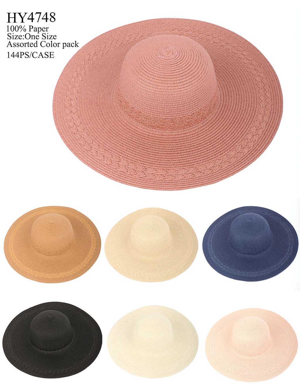 HY4748 - One Dozen straw floppy Hats