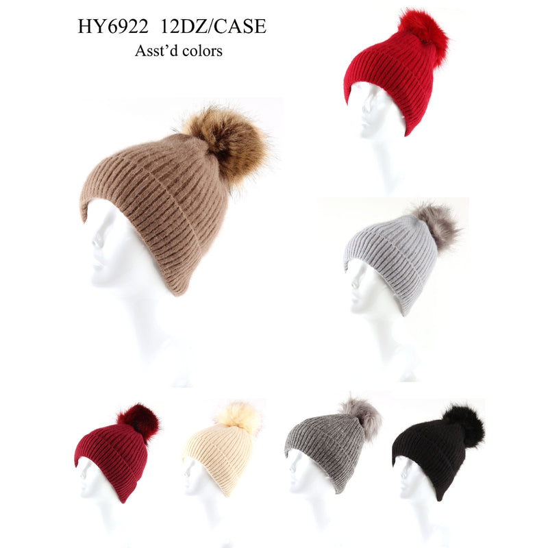 HY6922 - One Dozen Knit Hats with PomPom