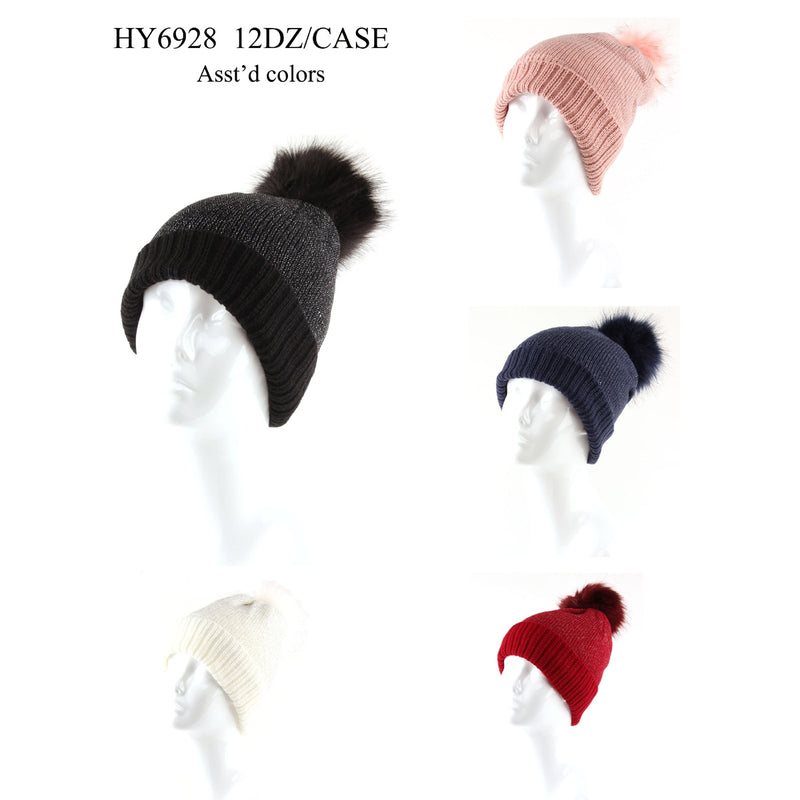 HY6928 - One Dozen Knit Hats with PomPom