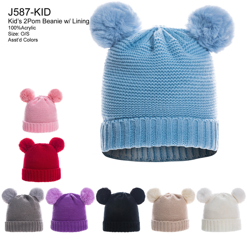 J587KID - One Dozen Kids Soft Warm Beanies Hat w/ Pom