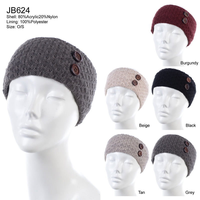JB624 - One Dozen Knitted Fuzzy Lined Ear Warmer Headband