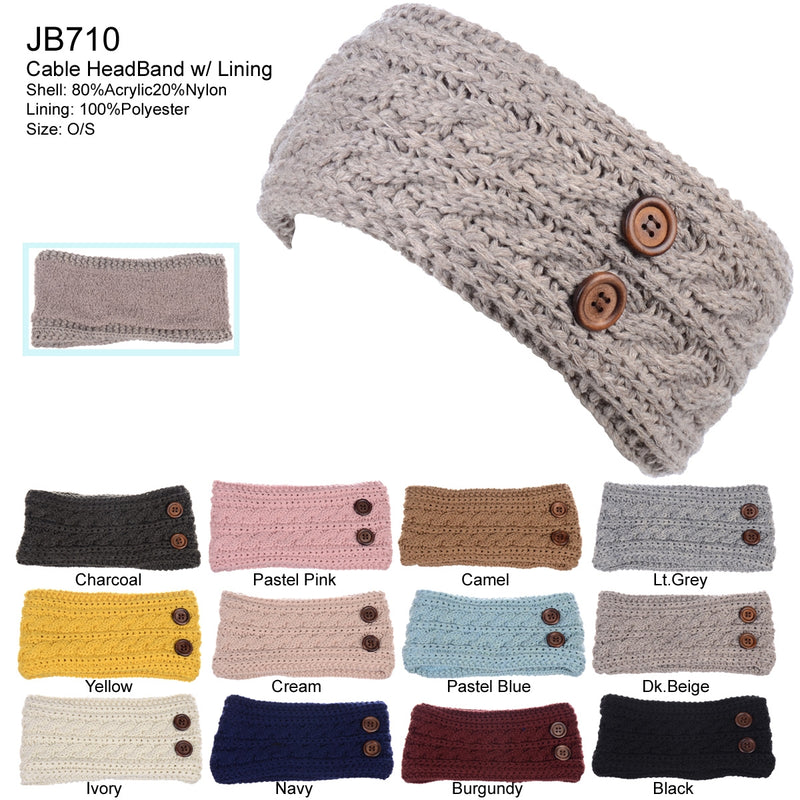 JB710 - One Dozen Cable Knitted Fuzzy Lined Ear Warmer Headband