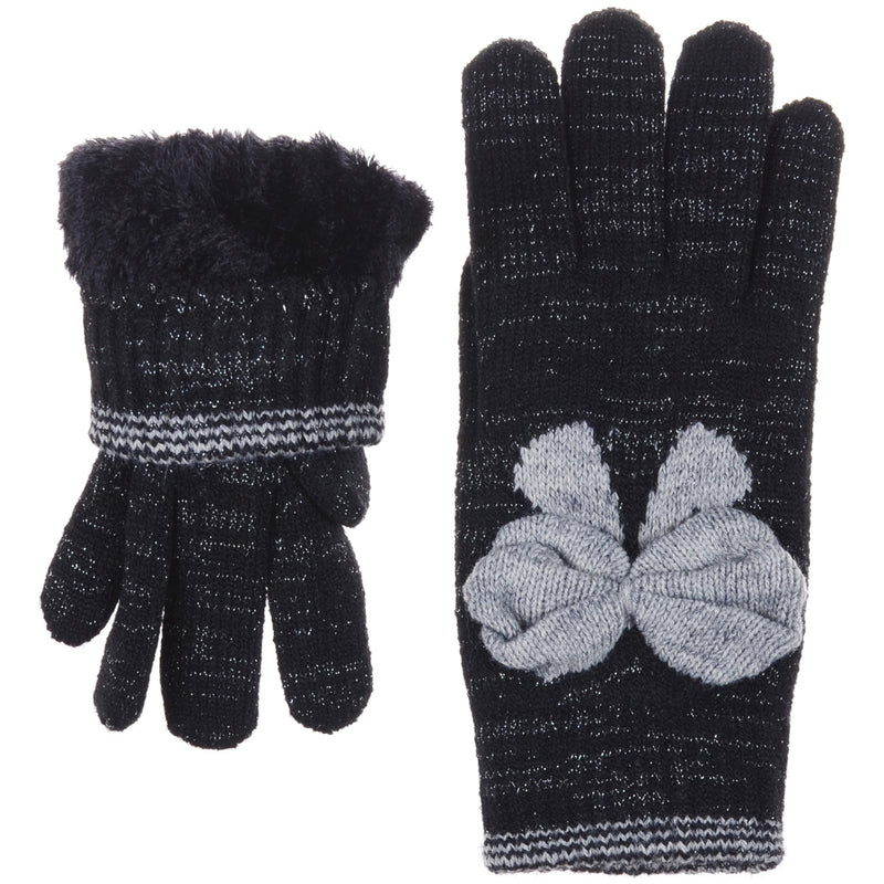 JG502 - One Dozen Ladies Double Layer Lining Knit Bow Tie Gloves
