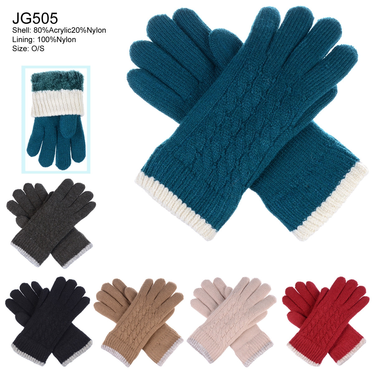 JG505 - One Dozen Ladies Twist Pattern Gloves