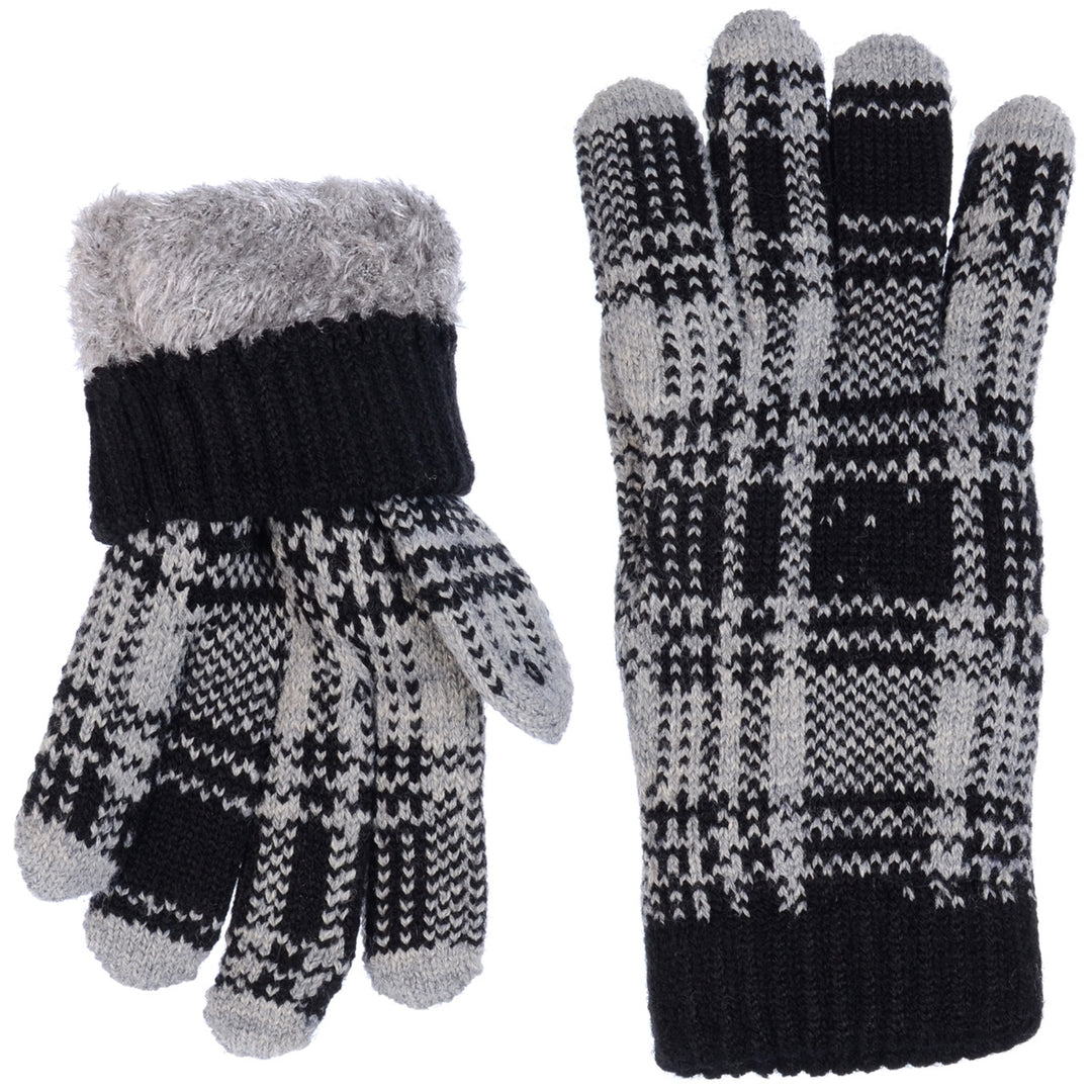 JG506 - One Dozen Ladies Plaid Pattern Soft Inside Fur Lining Gloves
