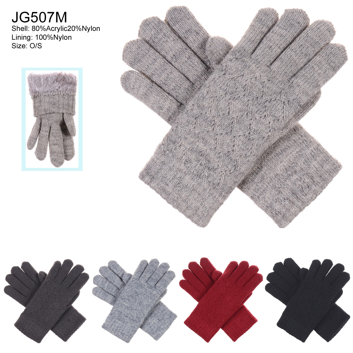 JG507M - One Dozen Ladies Lattice Pattern Soft inside fur lining Gloves