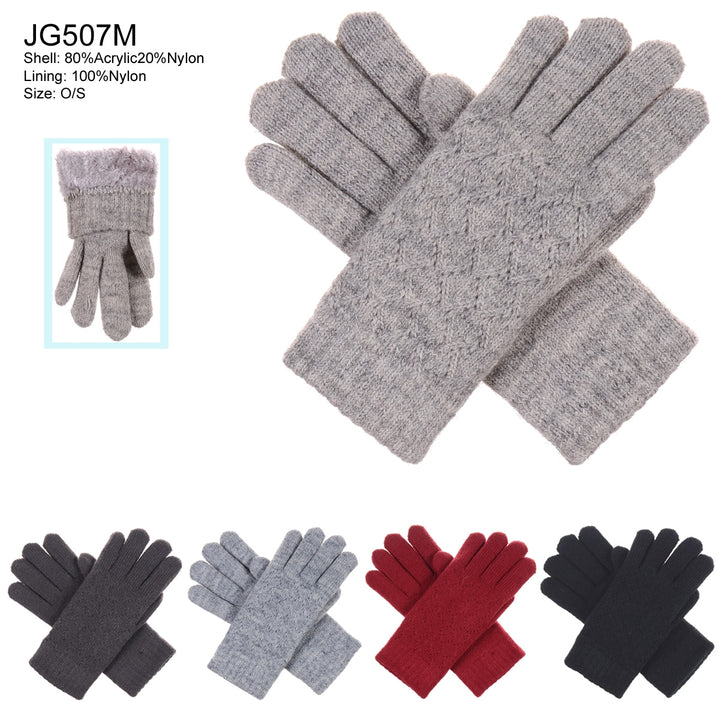 JG507M - One Dozen Ladies Lattice Pattern Soft inside fur lining Gloves