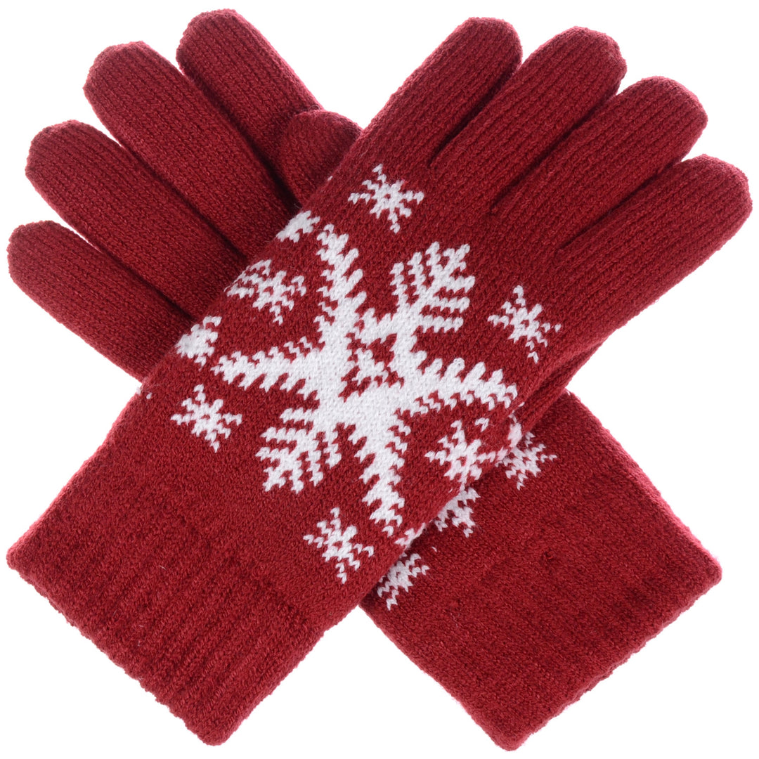 JG519 - One Dozen Ladies SnowFlake Double Layer Lining Knit Gloves