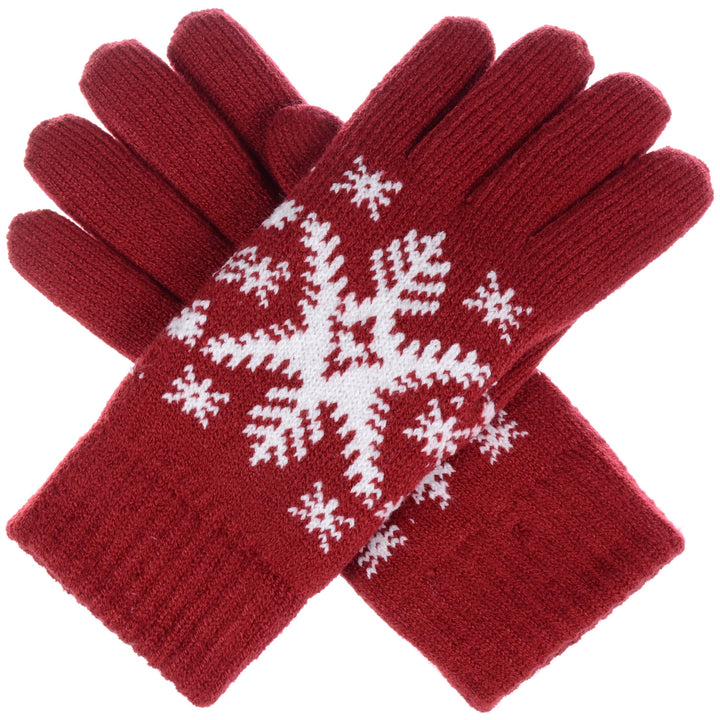 JG519 - One Dozen Ladies SnowFlake Double Layer Lining Knit Gloves