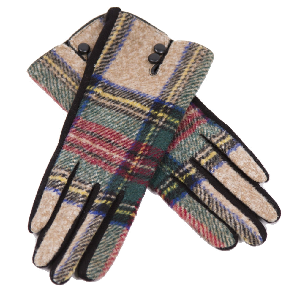 JG599 - One Dozen Ladies Plaid Printed Screen-touch Gloves