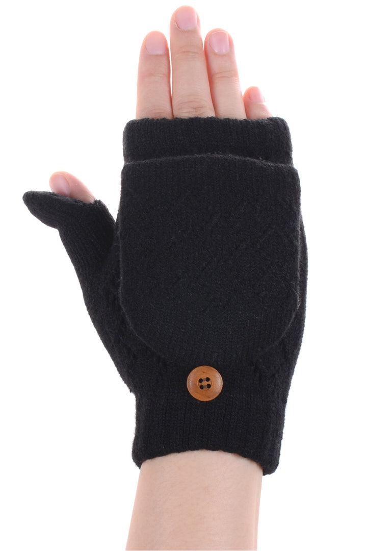 JG602_BLACK - One Dozen Ladies Convertible Fingerless Gloves