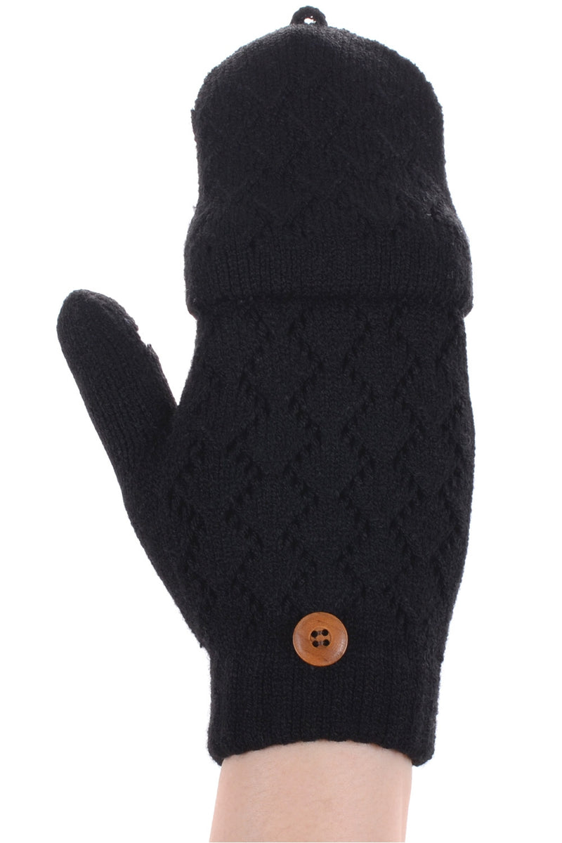 JG602_BLACK - One Dozen Ladies Convertible Fingerless Gloves