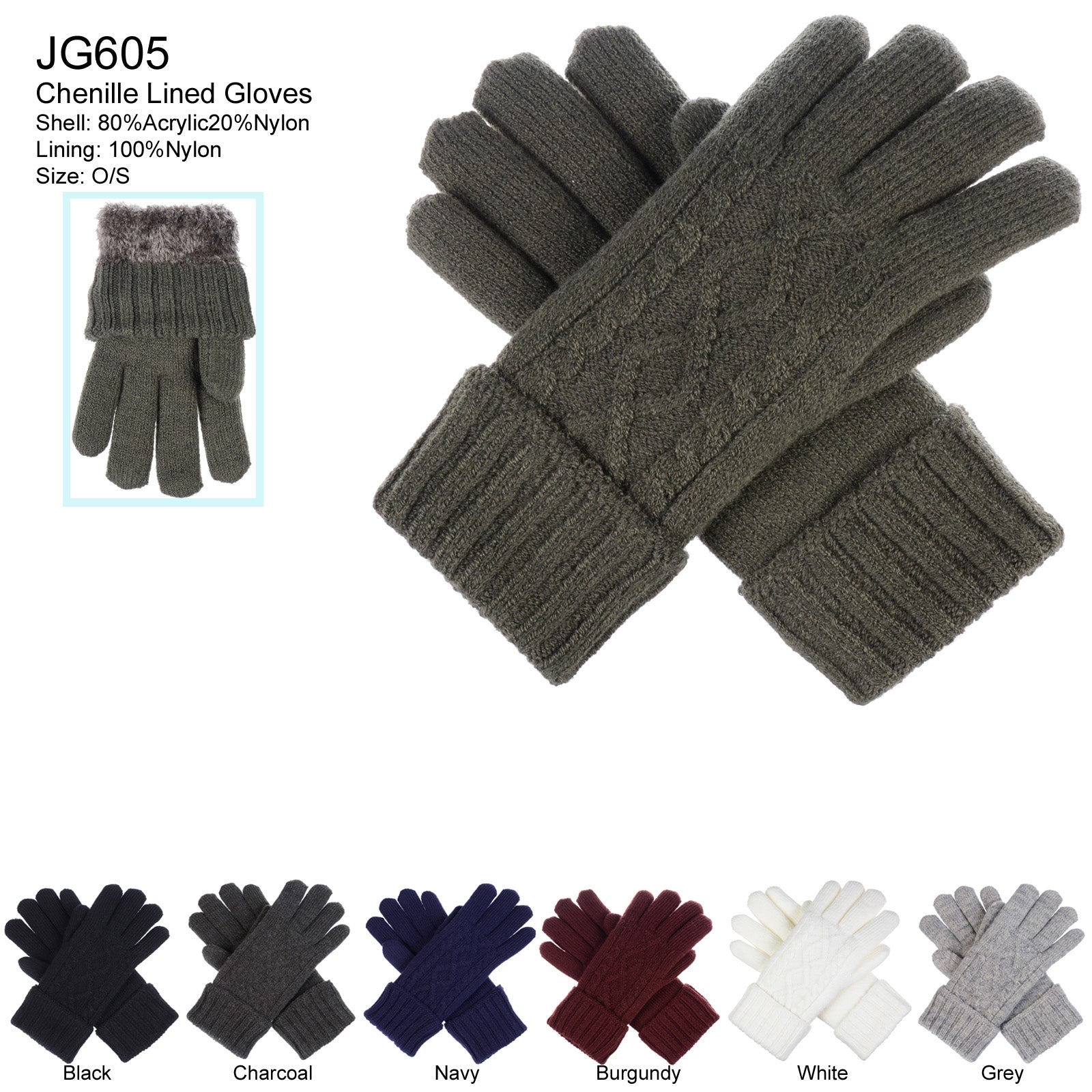 JG605 - One Dozen Solid Color Cable Knit Gloves
