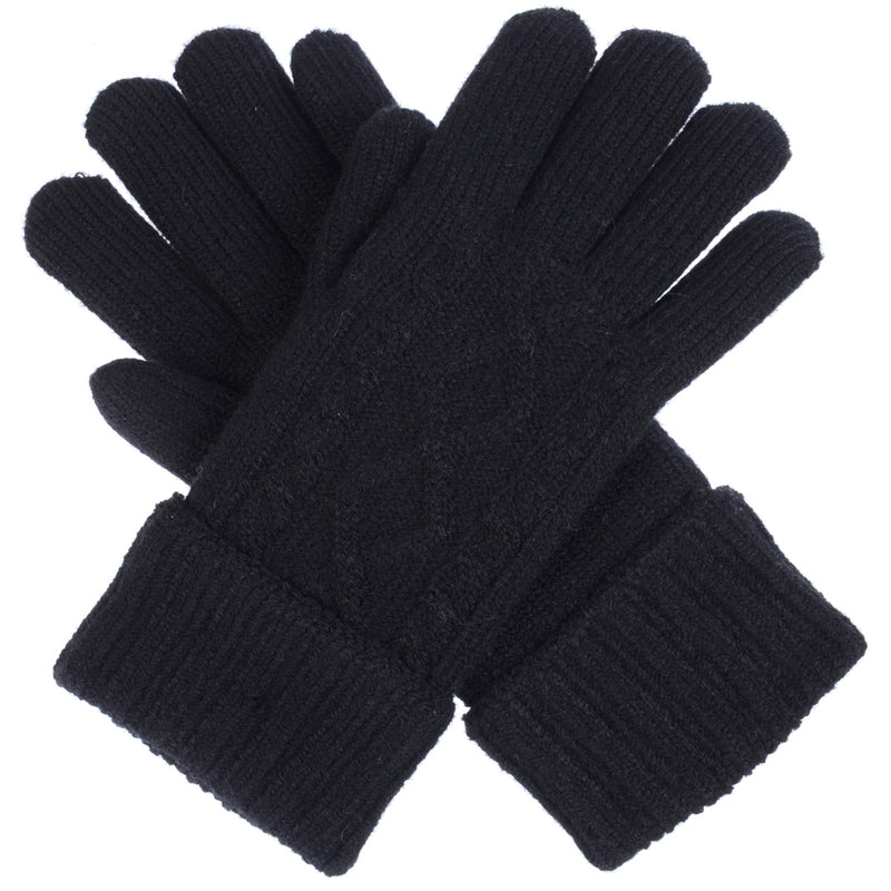 JG605_BLACK - One Dozen Solid Color Cable Knit Gloves