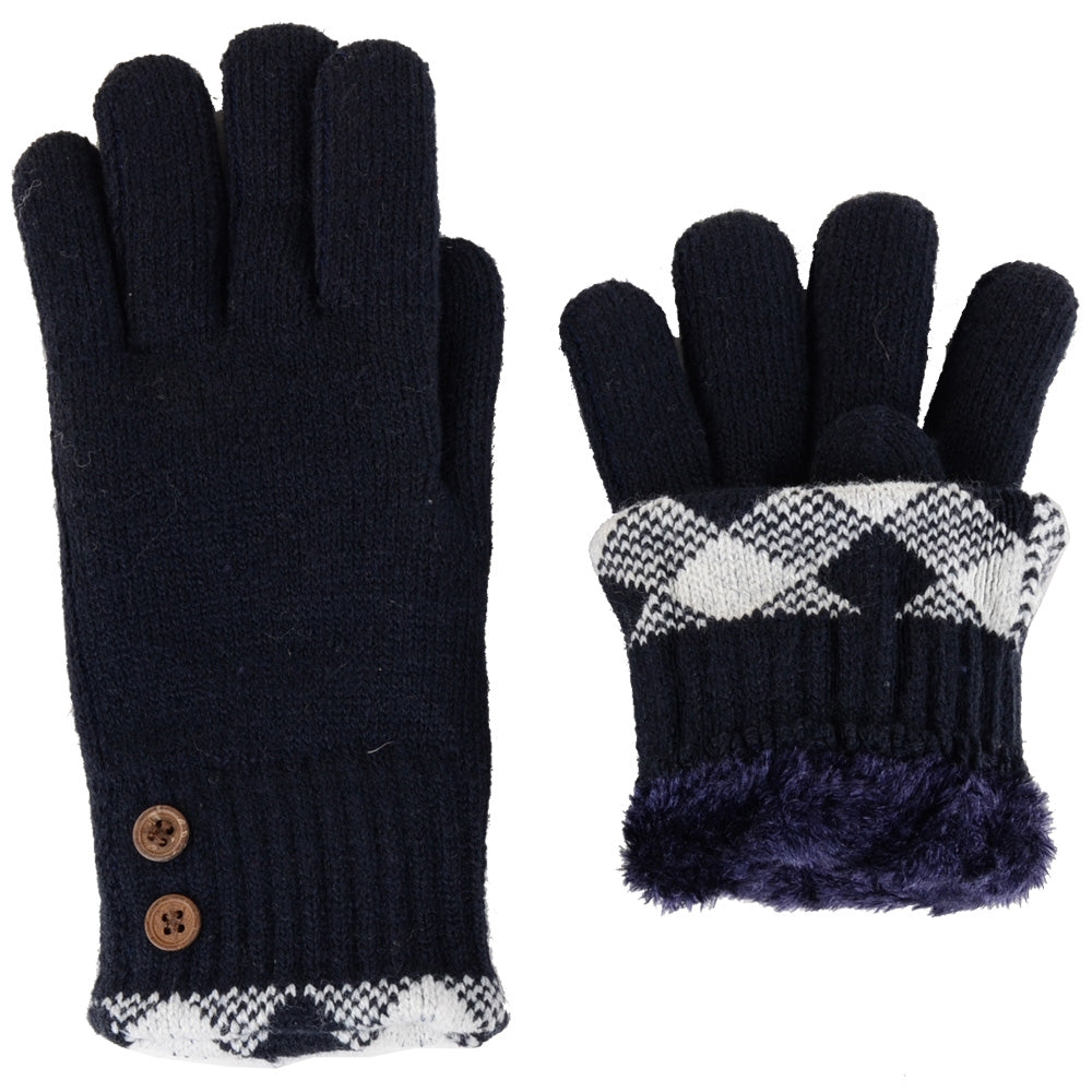 JG613 - One Dozen Ladies Two Button Double Layer Fur Lining Knit Gloves