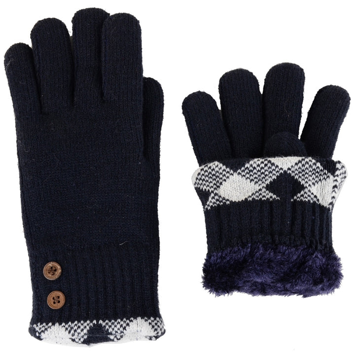 JG613 - One Dozen Ladies Two Button Double Layer Fur Lining Knit Gloves