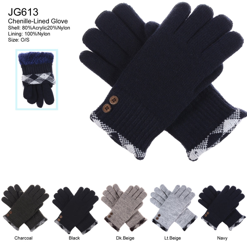 JG613 - One Dozen Ladies Two Button Double Layer Fur Lining Knit Gloves