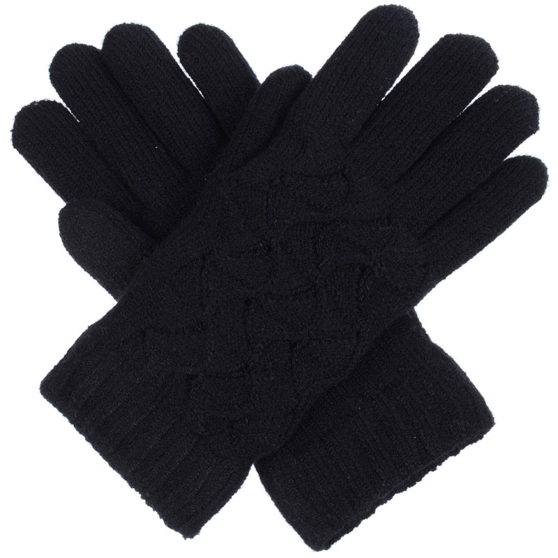 JG614BK - One Dozen Ladies Solid Double Layer Fur Lining Knit Gloves