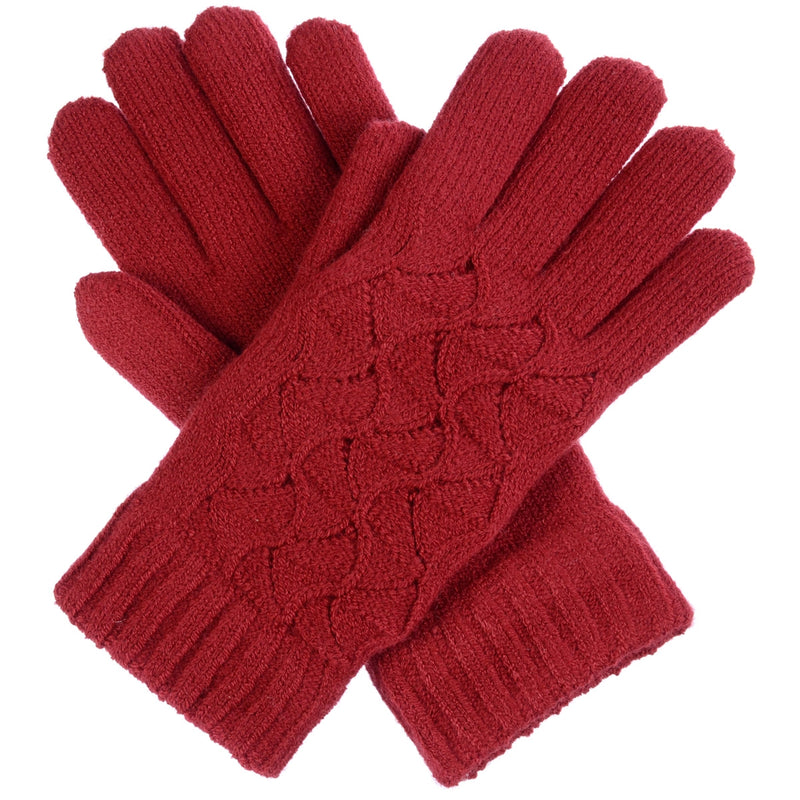 JG614 - One Dozen Ladies Solid Double Layer Fur Lining Knit Gloves