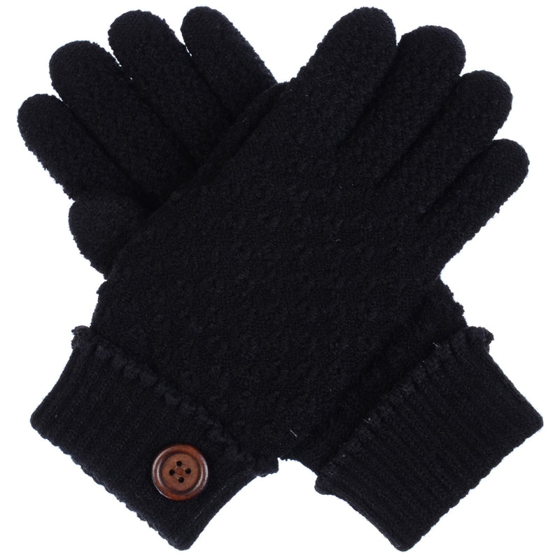 JG616 - One Dozen Ladies Double Layer Fur Lining Knit Gloves w/ Button Accent